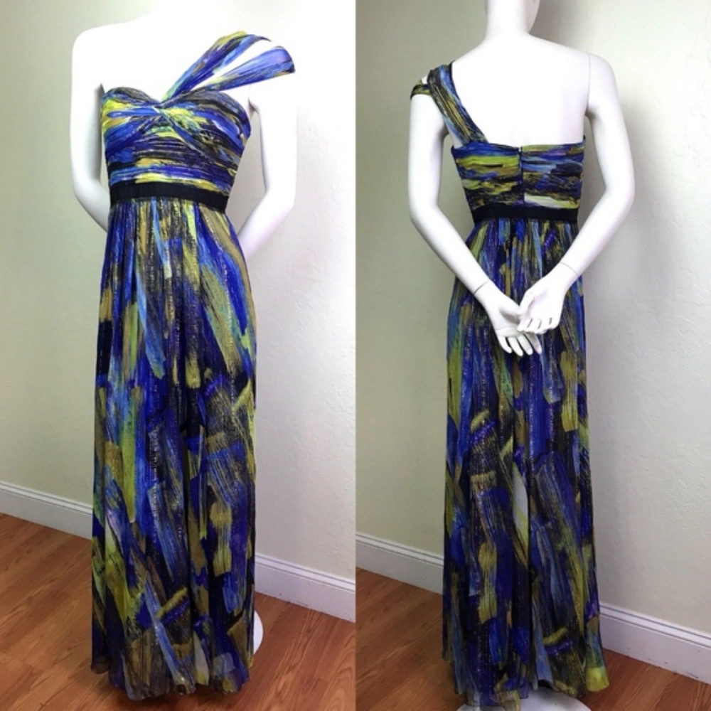 BCBGMaxAzria Inga Printed Silk Grecian Gown